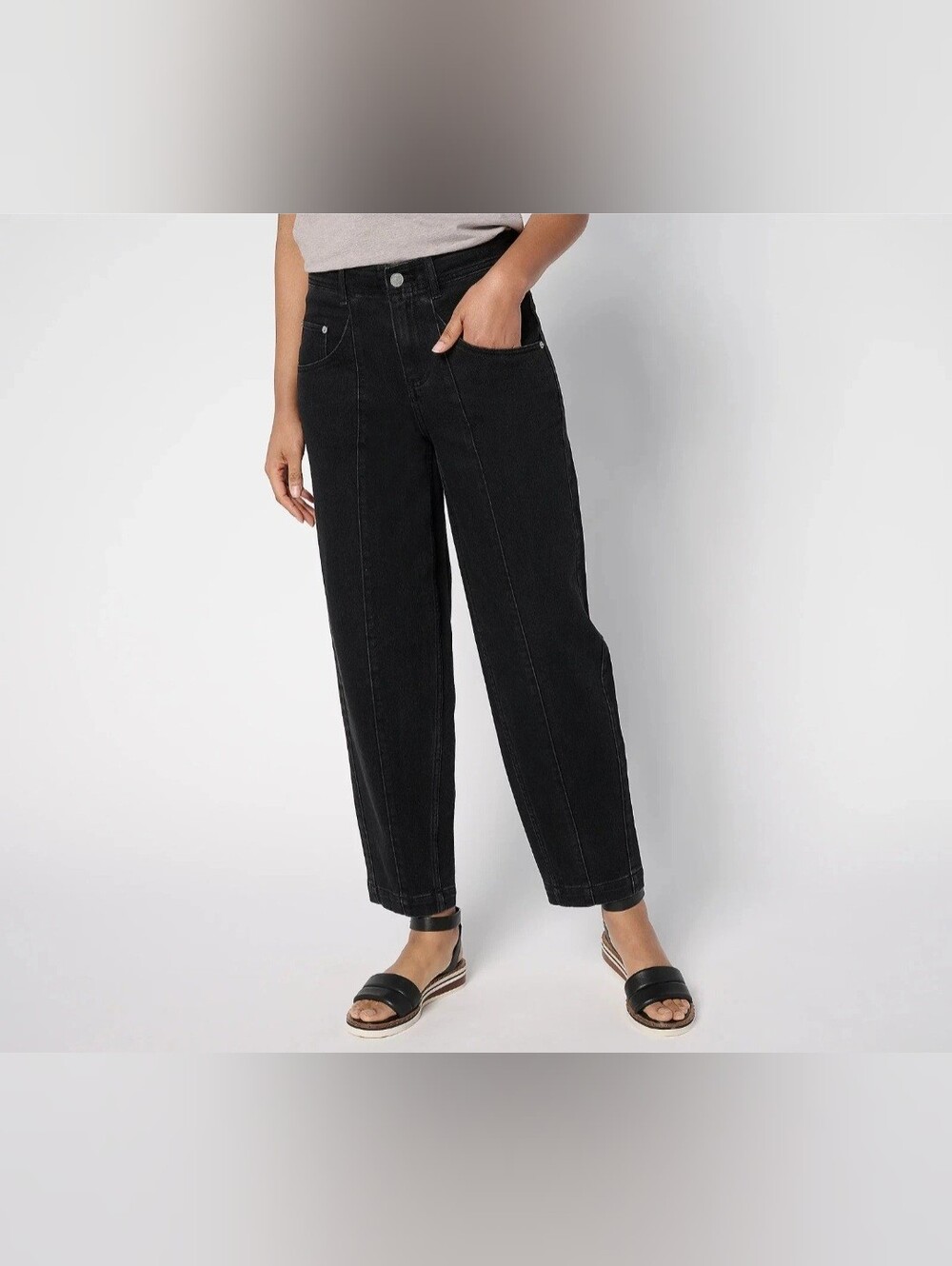 LOGO by Lori Goldstein Barrel Leg Ankle Jeans Black Size 8 Elevated Basics Fall